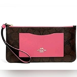 Coach Signature Brown and Pink Wristlet